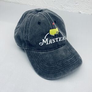 Masters Augusta Golf Hat Adjustable Strap Back Cap Acid Wash Gray Black Logo